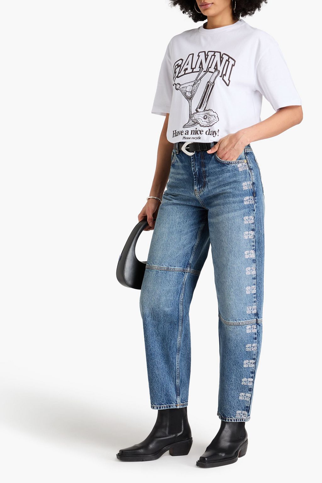 GANNI コットンジャージー Tシャツ プリント入り