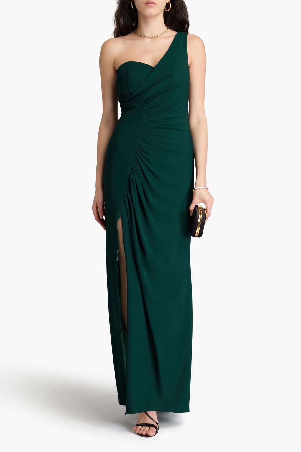 HALSTON Verdianna one-shoulder ruched crepe gown