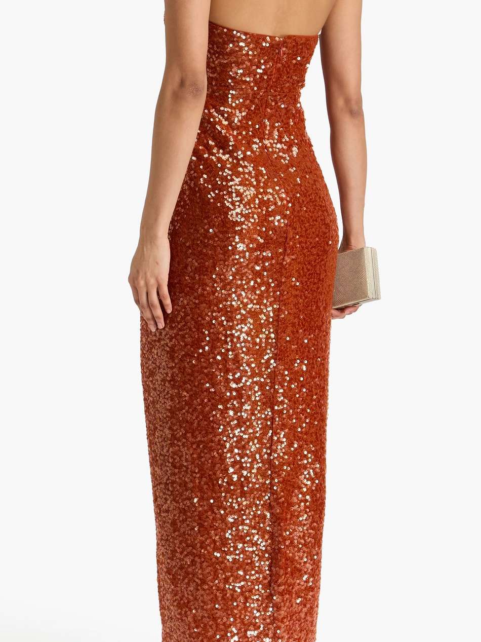 svetlana wrap-effect sequined mesh halterneck gown