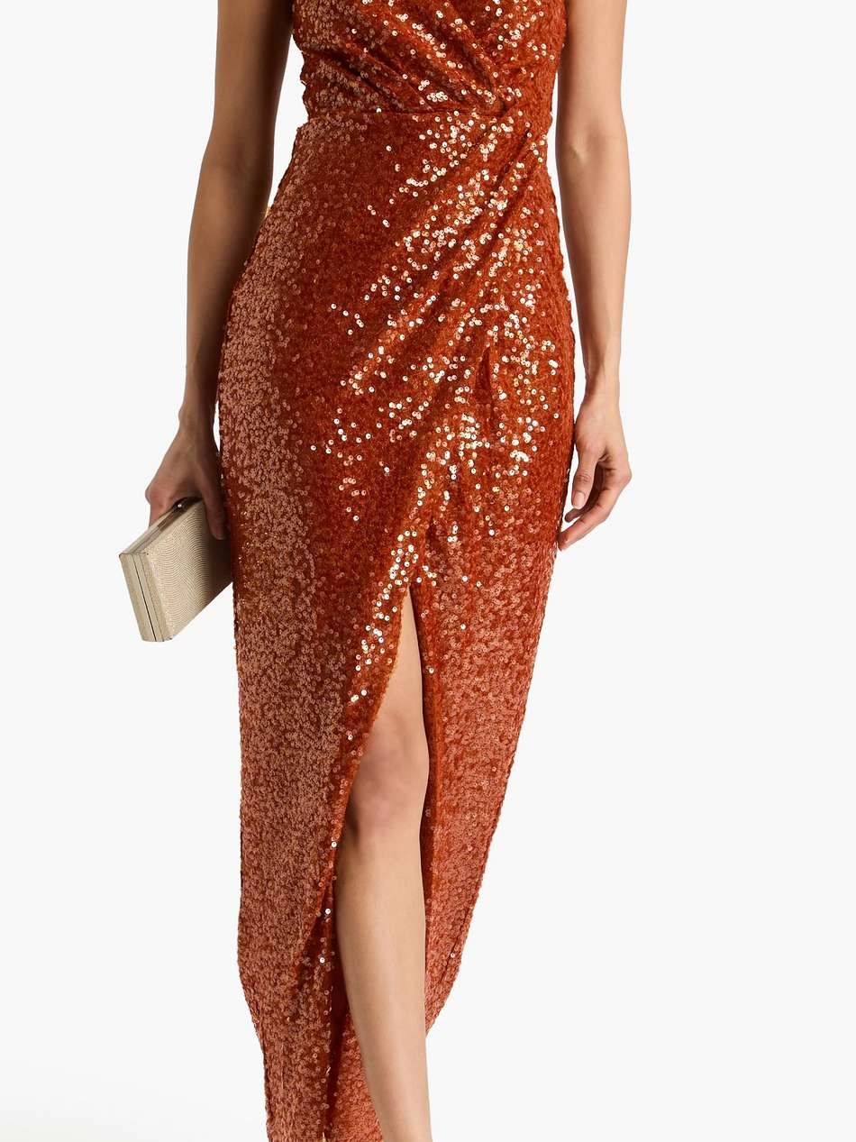 svetlana wrap-effect sequined mesh halterneck gown