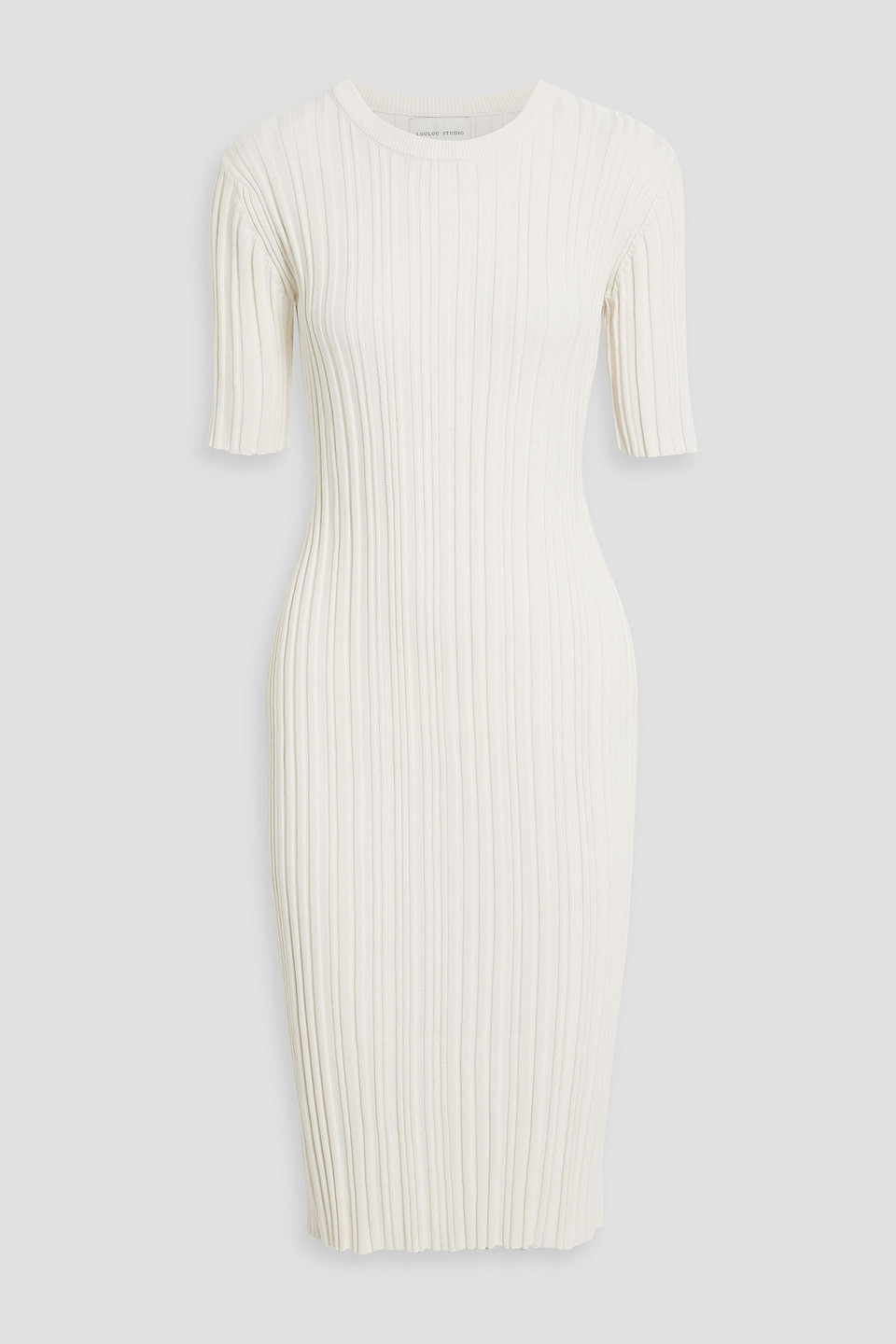Shop Loulou Studio Elea Ribbed Silk-blend Midi Dress In Ivory