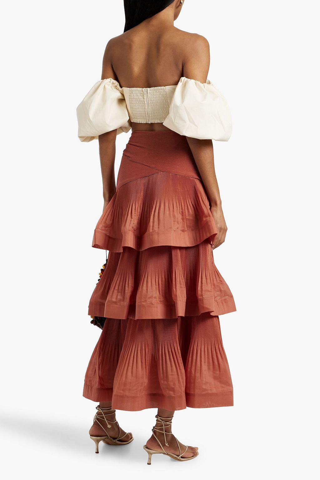 ZIMMERMANN Tiered floral-print plissé-organza maxi skirt