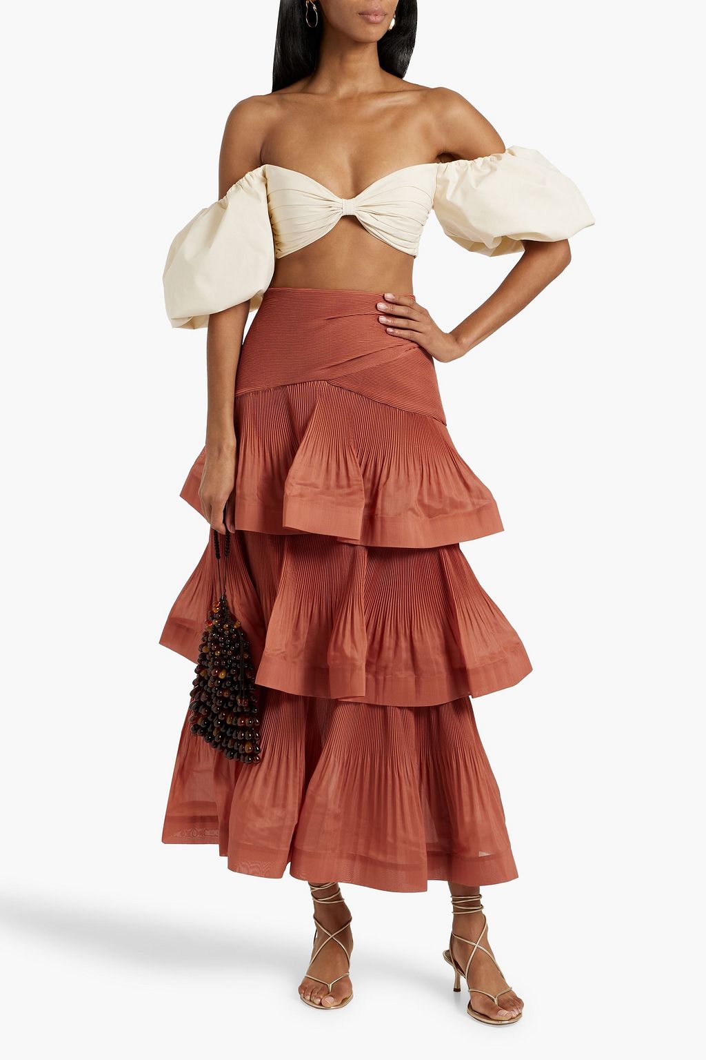 ZIMMERMANN Tiered floral-print plissé-organza maxi skirt
