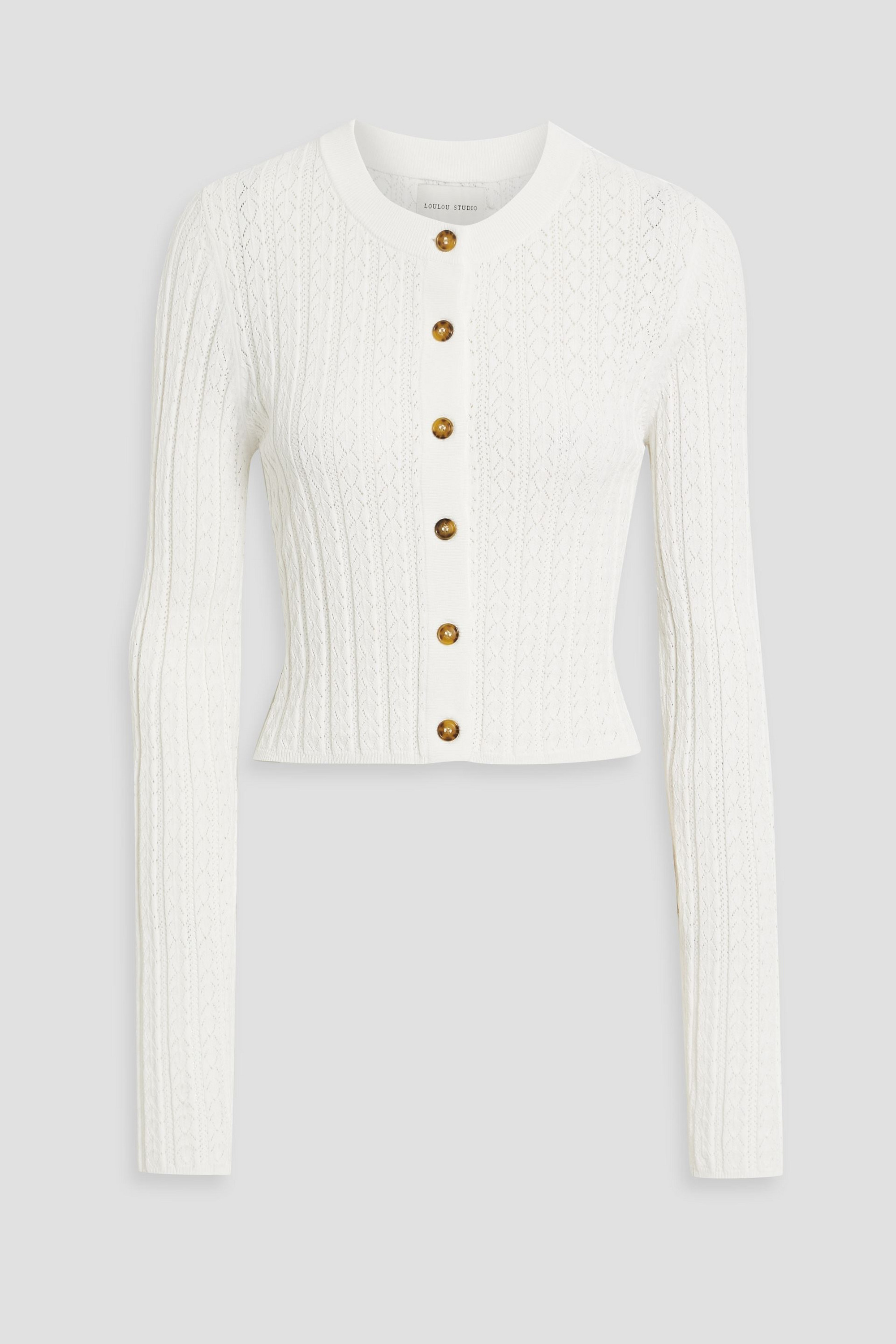 Loulou Studio Adiro ribbed pointelle-knit cardigan thumbnail