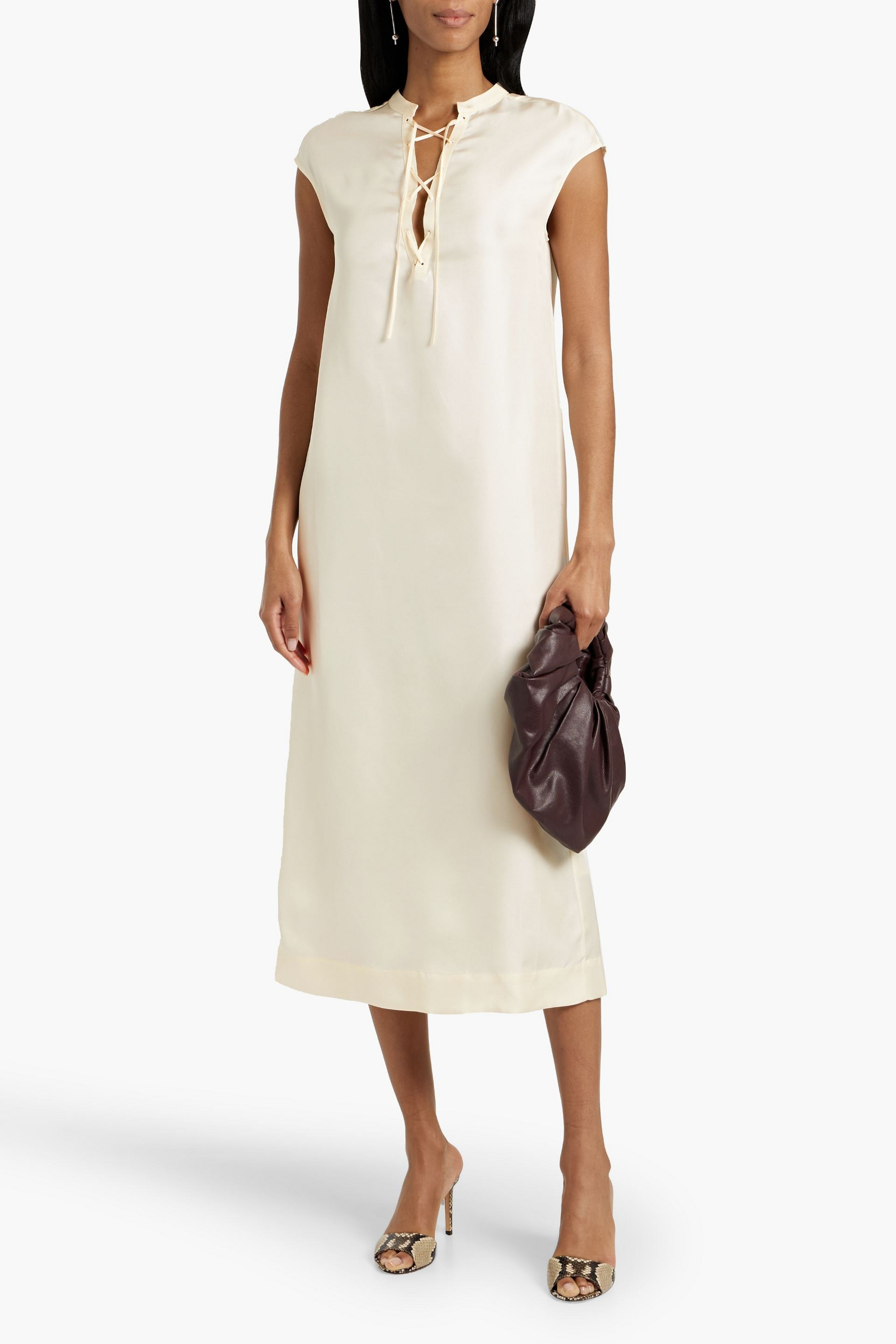 Loulou Studio Demeter lace-up silk-twill midi dress