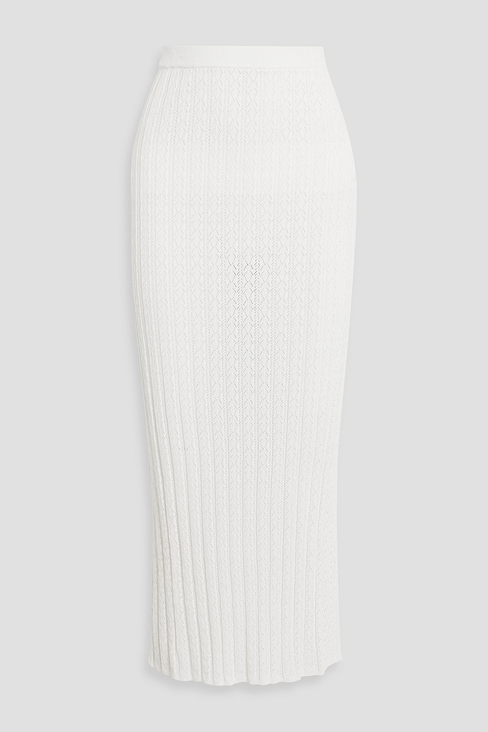 Shop Loulou Studio Dera Ribbed Pointelle-knit Midi Skirt In Ivory