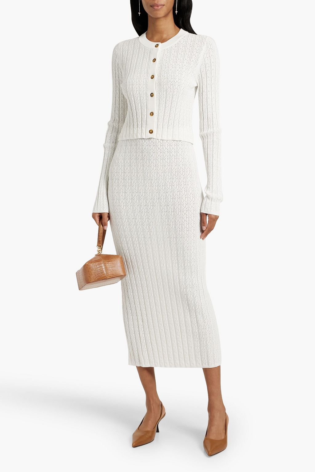 LOULOU STUDIO Dera ribbed pointelle-knit midi skirt