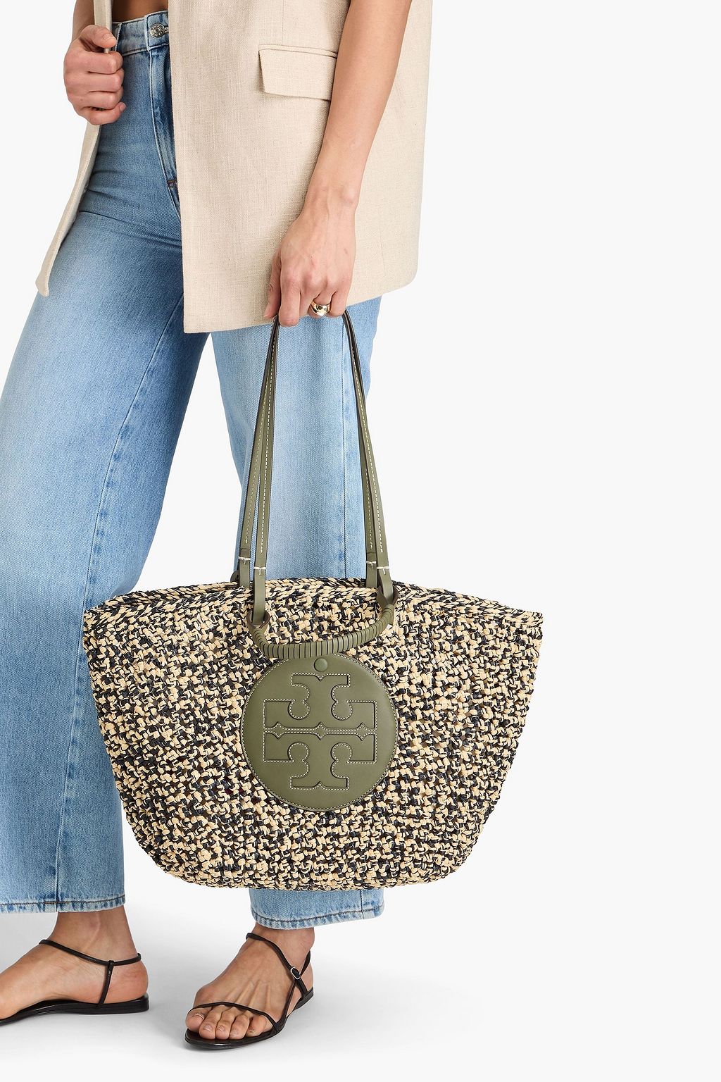 TORY BURCH حقيبة يد من القش بحبكة السلّة
