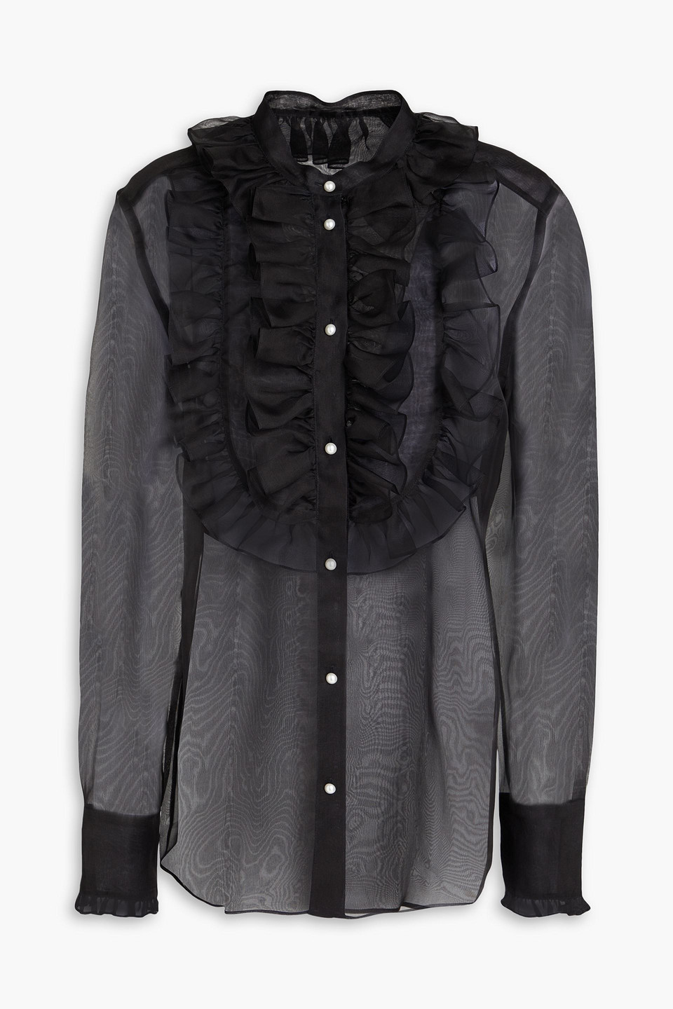 Dolce & Gabbana Ruffled Silk-organza Shirt In Schwarz