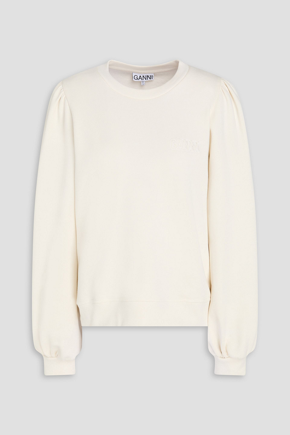 Ganni Cotton Crewneck Sweatshirt With Logo In White