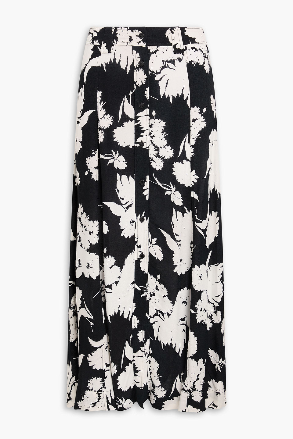 Shop Ganni Floral-print Crepe Midi Skirt In Schwarz