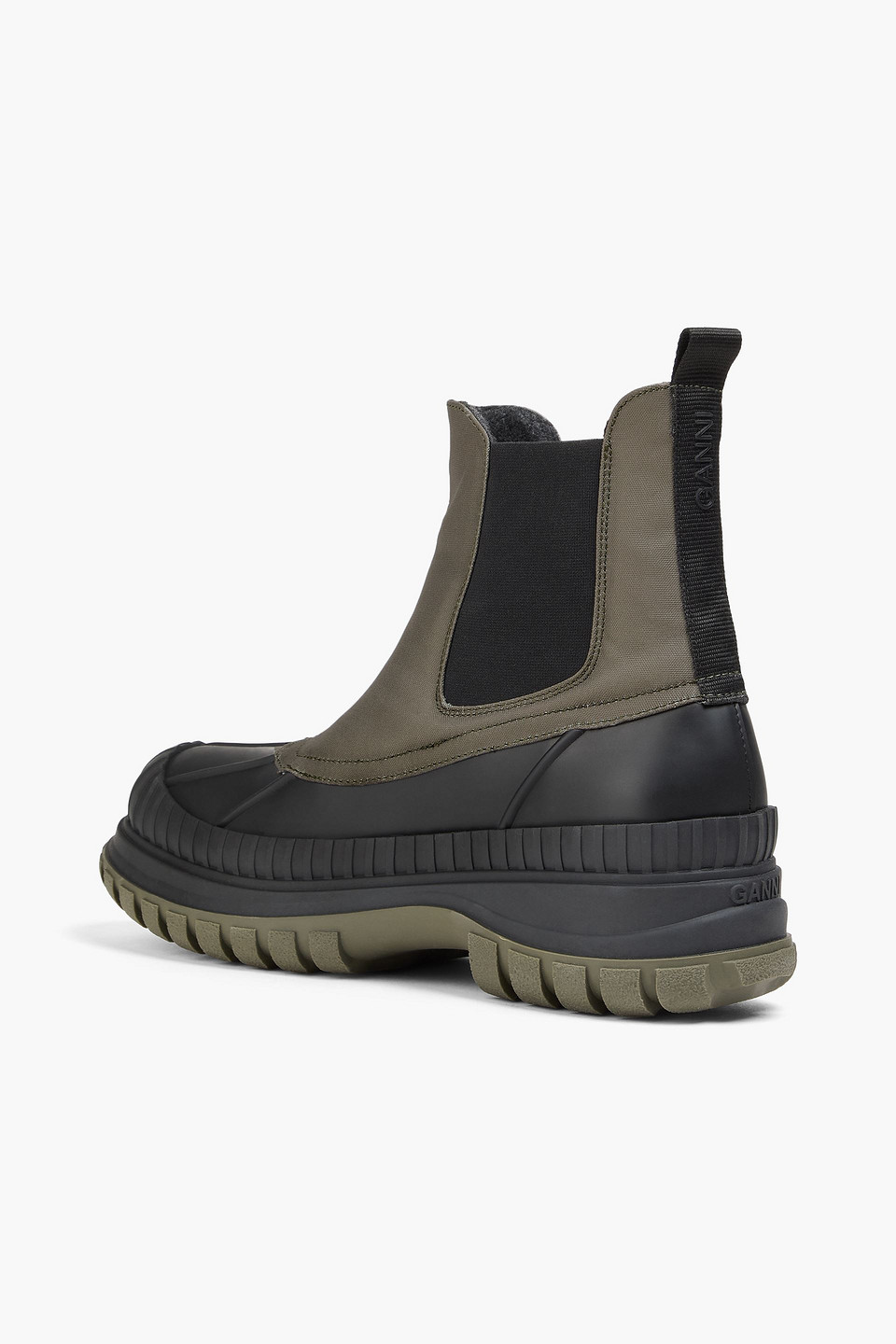 Ganni Shell And Rubber Ankle Boots In Army Green