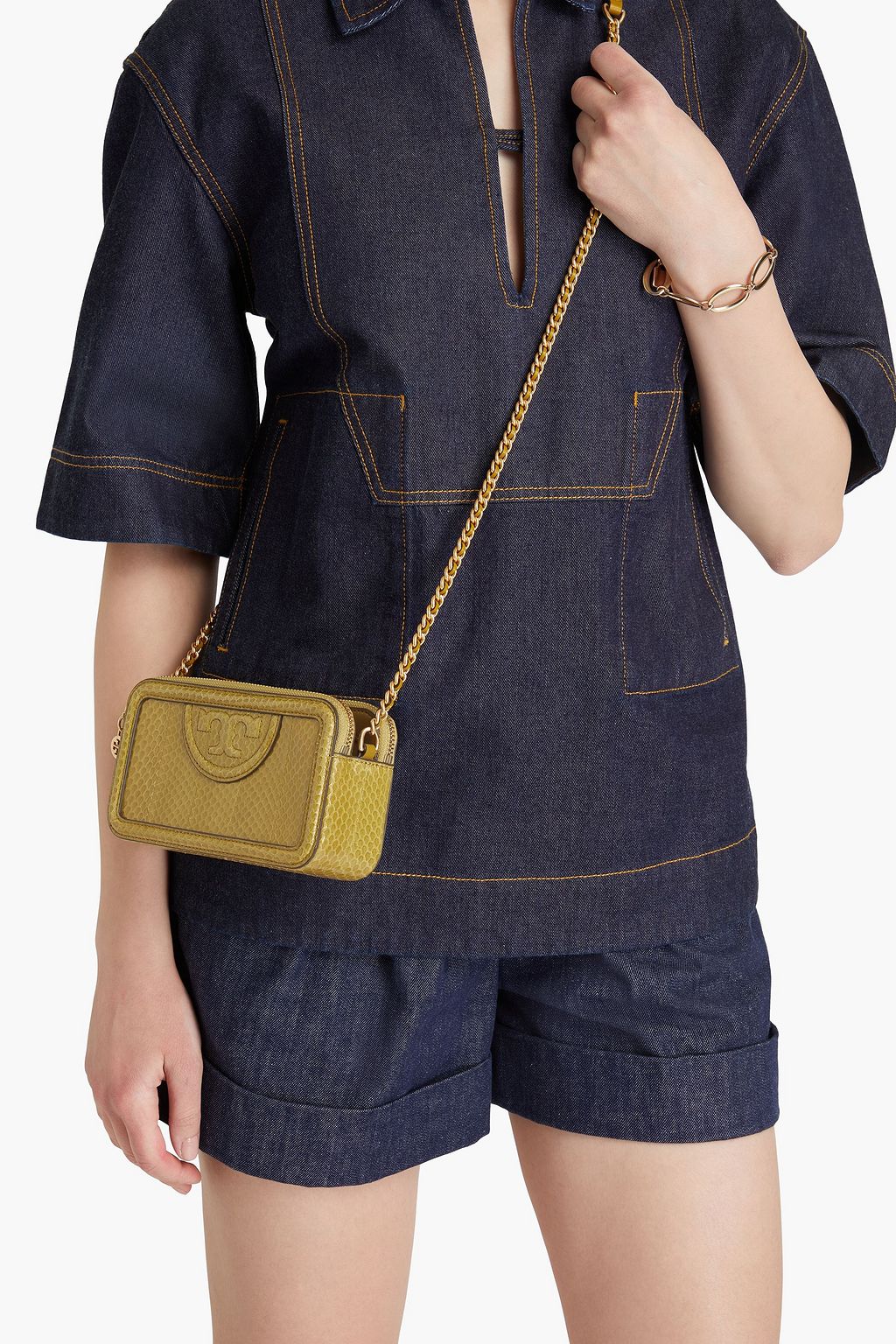 TORY BURCH Fleming watersnake cross-body bag
