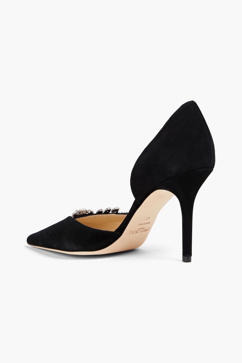JIMMY CHOO حذاء بكعب عالٍ من الجلد السويدي مزينة بالكريستال
