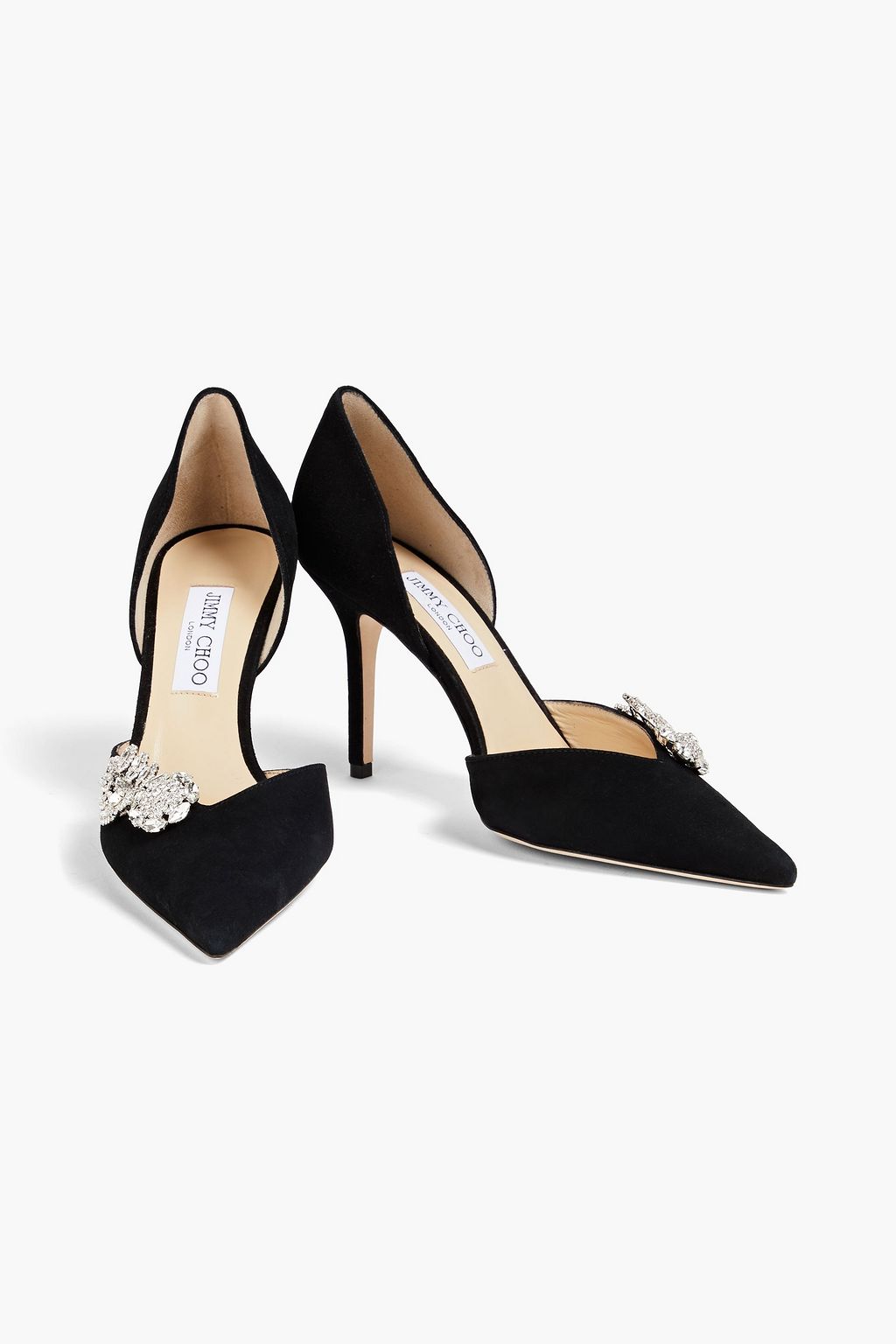 JIMMY CHOO حذاء بكعب عالٍ من الجلد السويدي مزينة بالكريستال