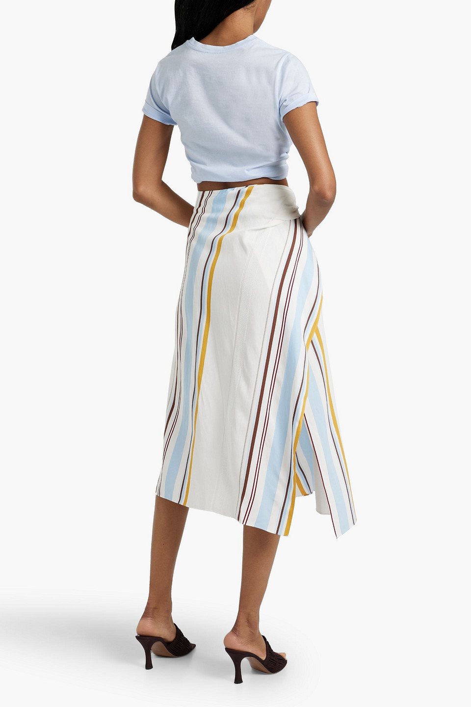 A.L.C CLARA WRAP-EFFECT STRIPED TWILL MIDI SKIRT