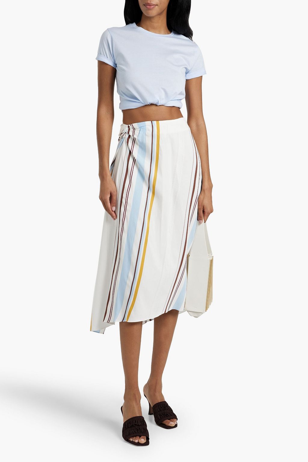 A.L.C. Clara wrap-effect striped twill midi skirt
