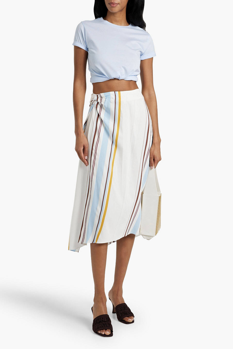 A.L.C CLARA WRAP-EFFECT STRIPED TWILL MIDI SKIRT