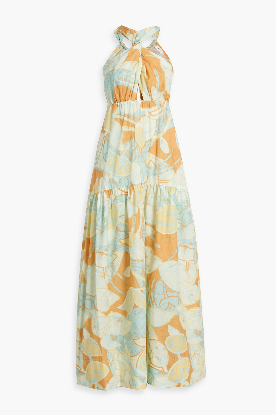 Veronica cutout printed cotton-poplin maxi dress