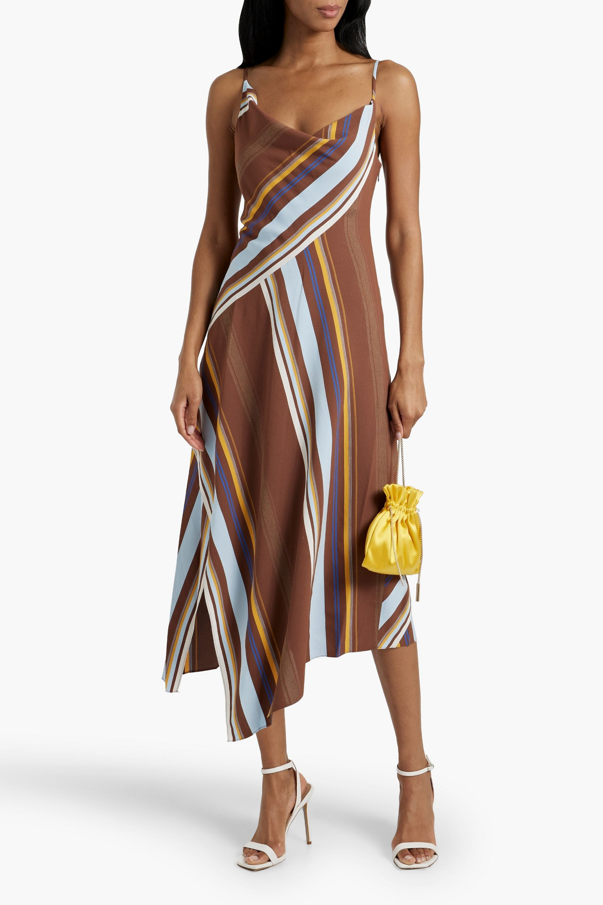 A.L.C. Lauren asymmetric striped crepe midi dress