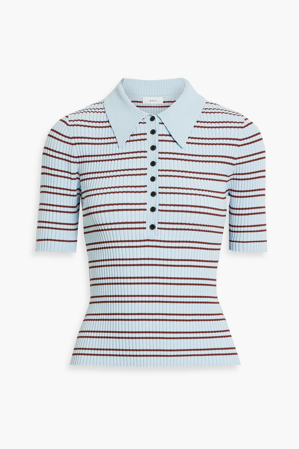 A.l.c Sydney Striped Knit Polo Top In Sky Blue