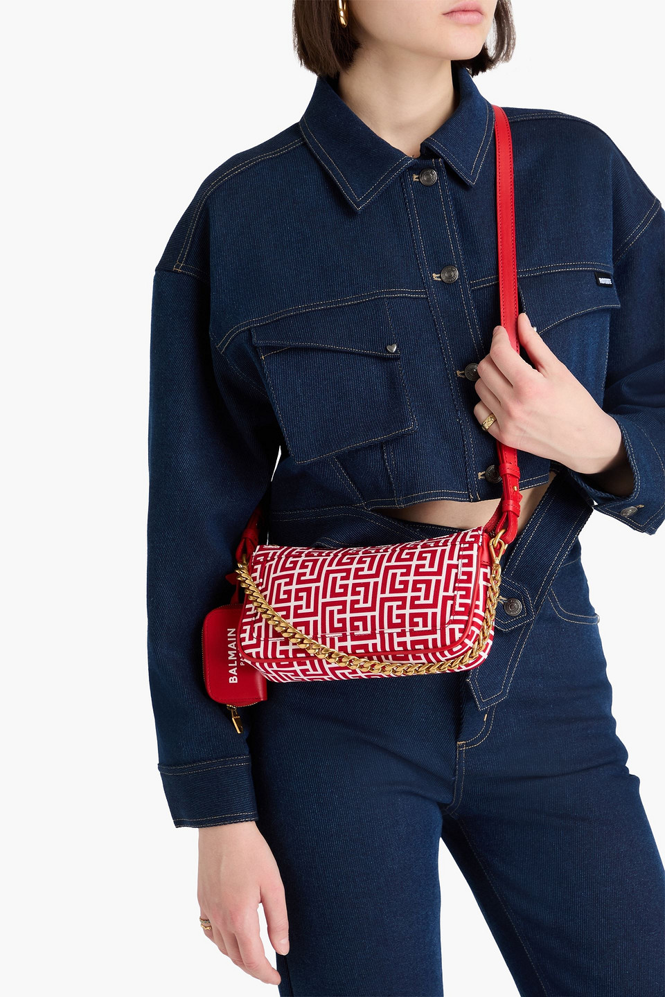  Balmain - Schultertasche Aus Canvas Und Leder Mit Logoprint - Rot - Onesize 