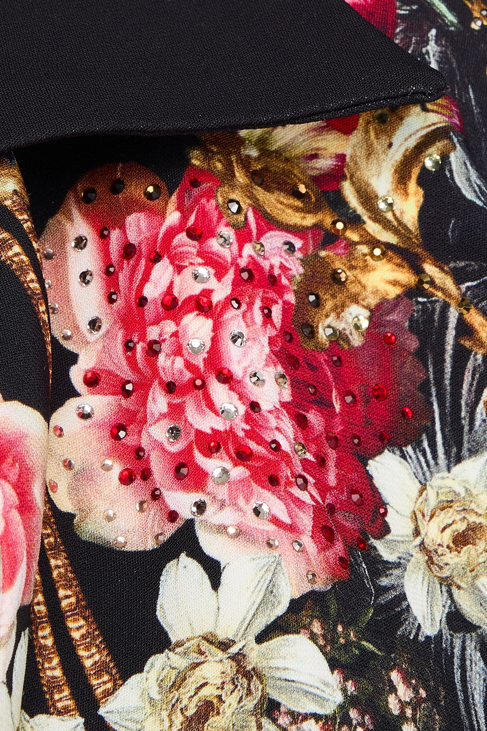 Camilla Cropped Crystal-embellished Floral-print Stretch-jersey Wrap Top In Black