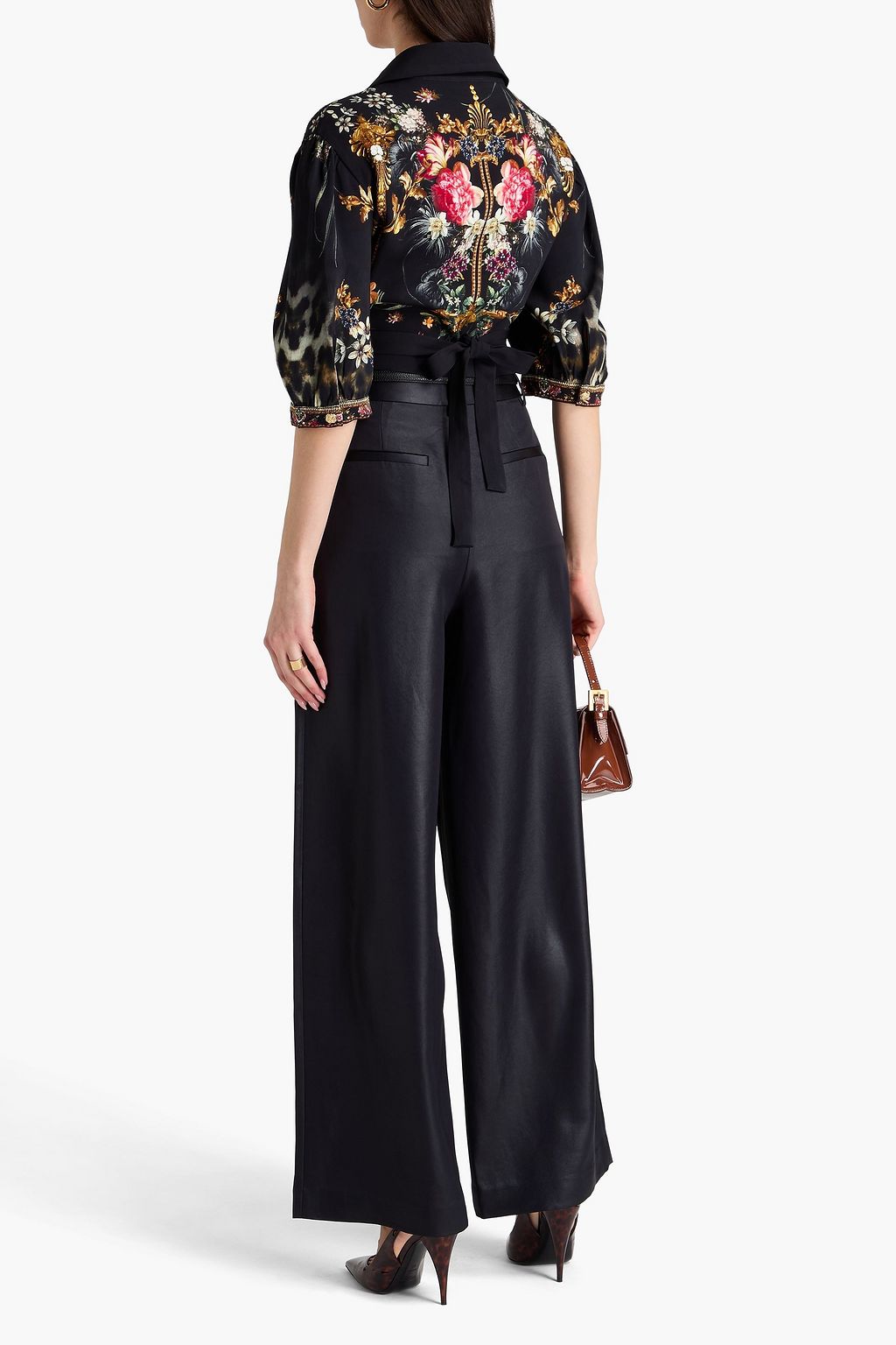 CAMILLA Cropped crystal-embellished floral-print stretch-jersey wrap top
