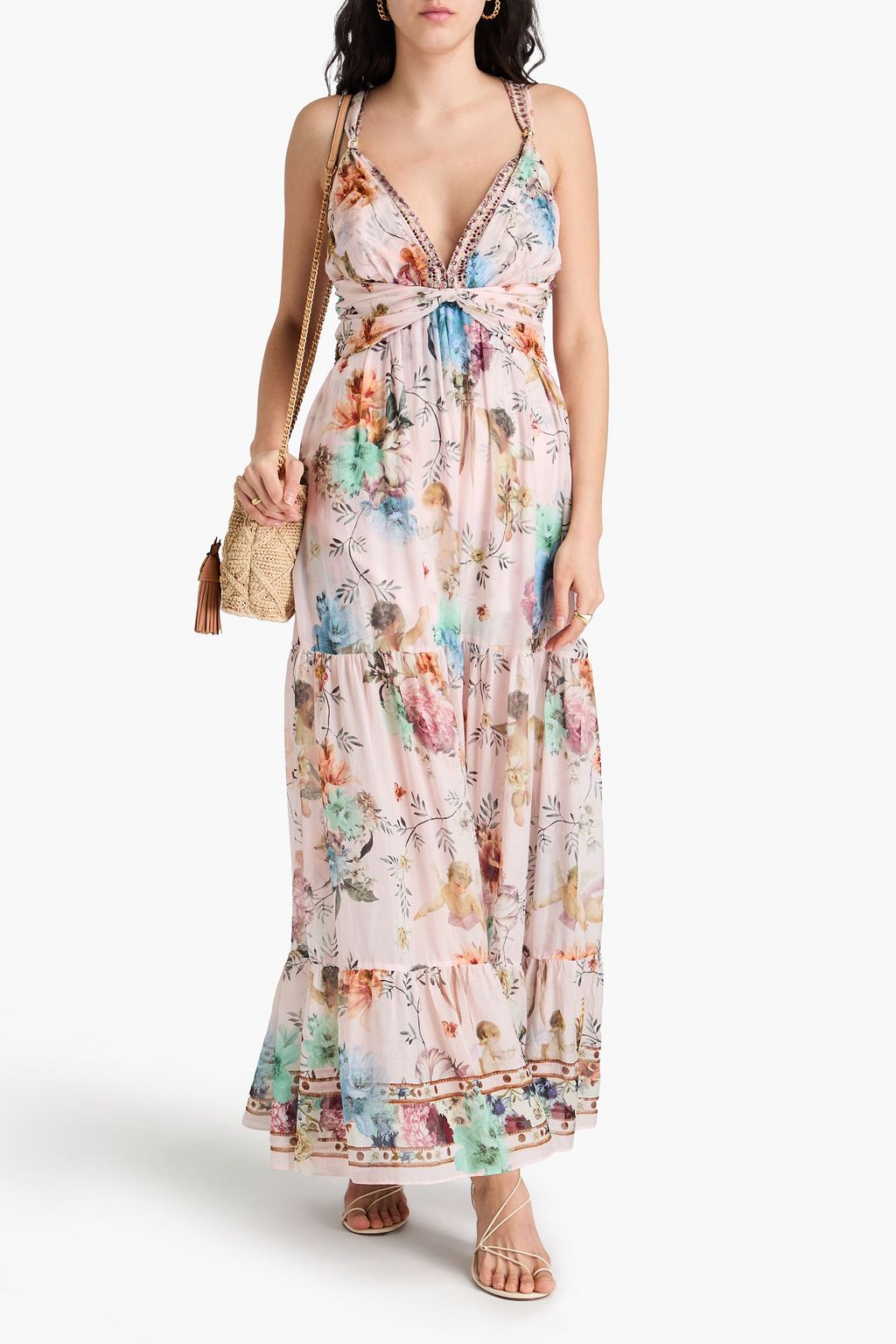 CAMILLA Crystal-embellished floral-print silk-voile midi dress