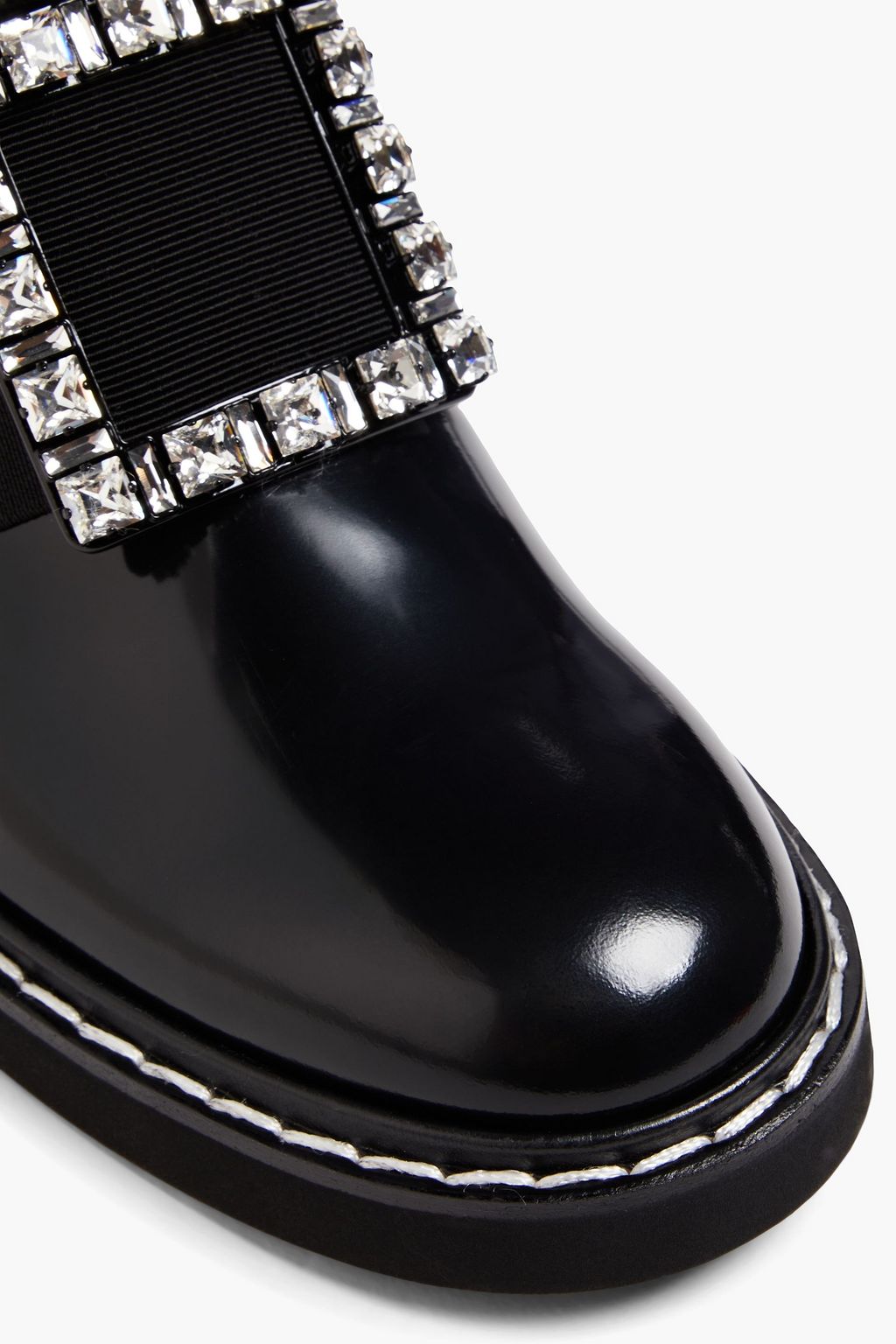 ROGER VIVIER 비브 레인저스 크리스털 장식 페이턴트 가죽 앵클 부츠