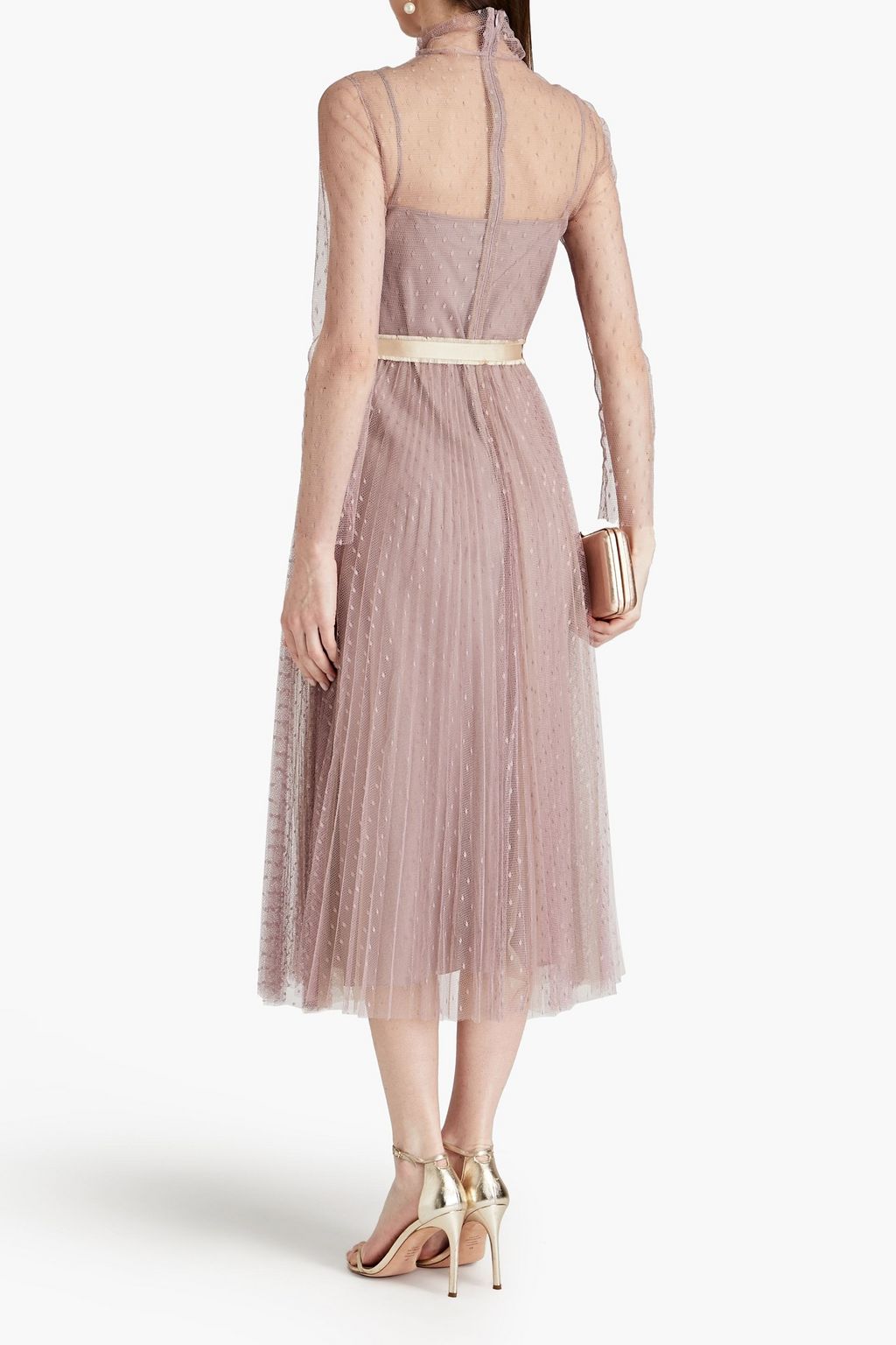 REDVALENTINO Pleated point d'esprit midi dress
