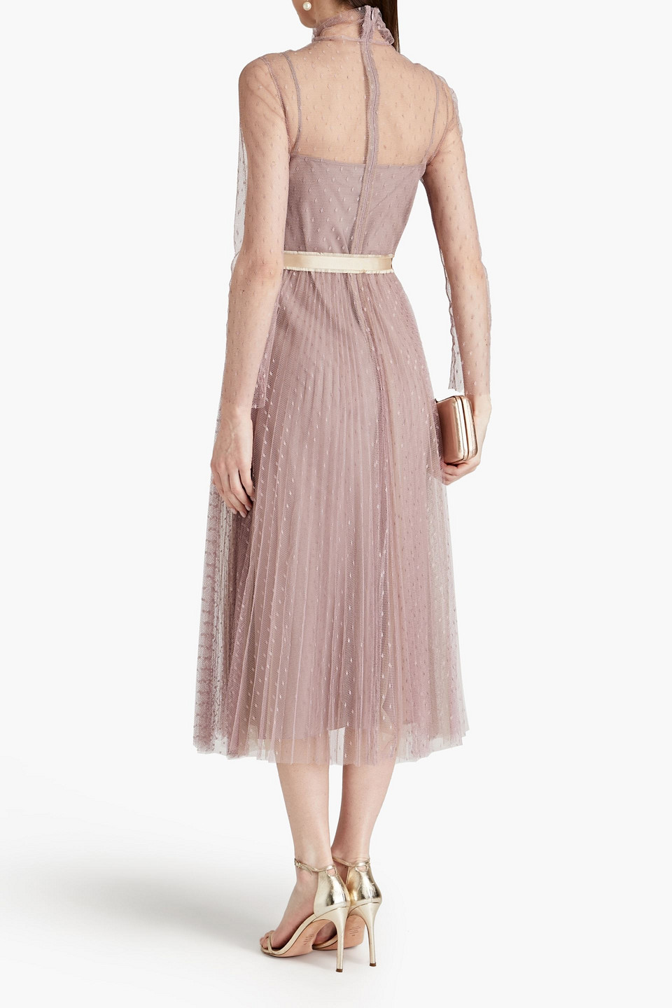 Red Valentino Pleated Point D'esprit Midi Dress In Pink