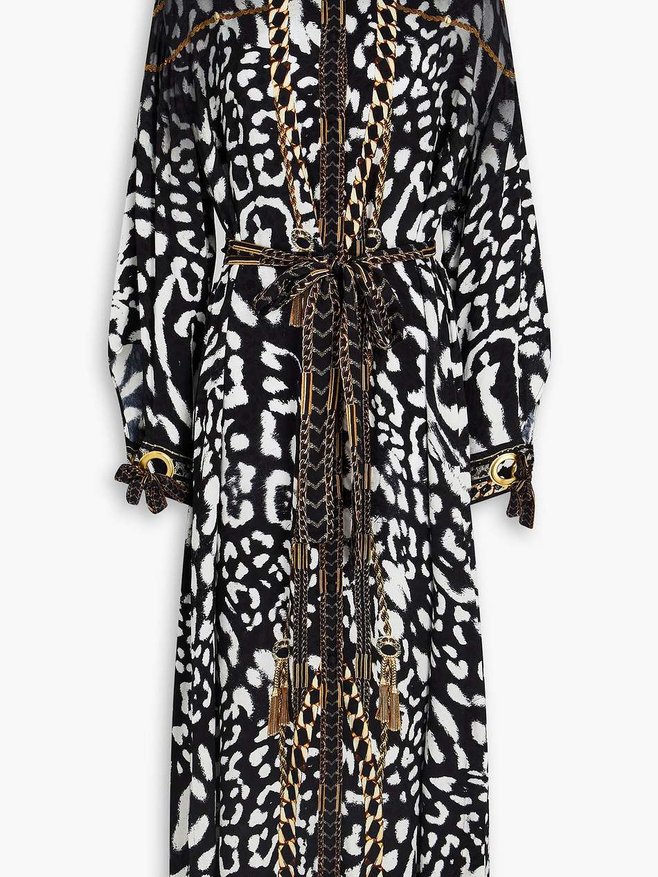 embellished printed jacquard midi shirt dress