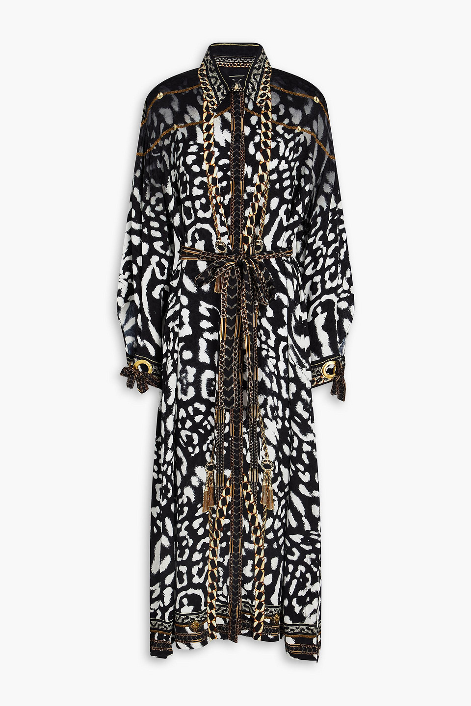 Camilla Embellished Printed Jacquard Midi Shirt Dress In Black