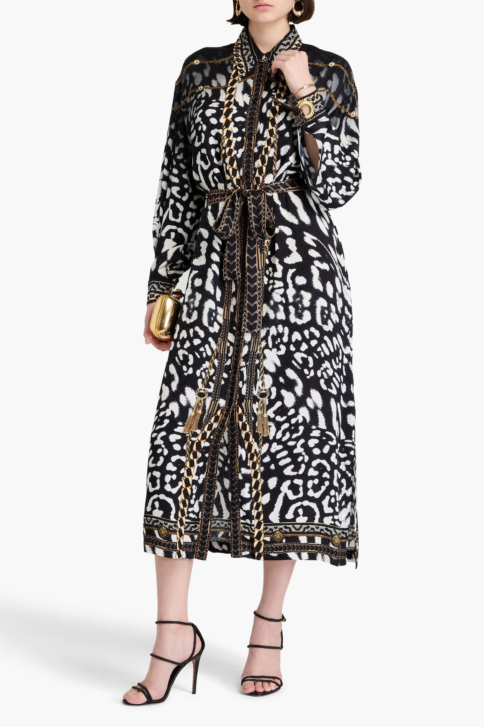Camilla Embellished printed jacquard midi shirt dress
