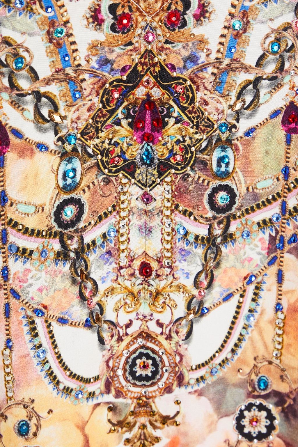 CAMILLA シルククレープデシン ミディワンピース クリスタル付き フローラルプリント