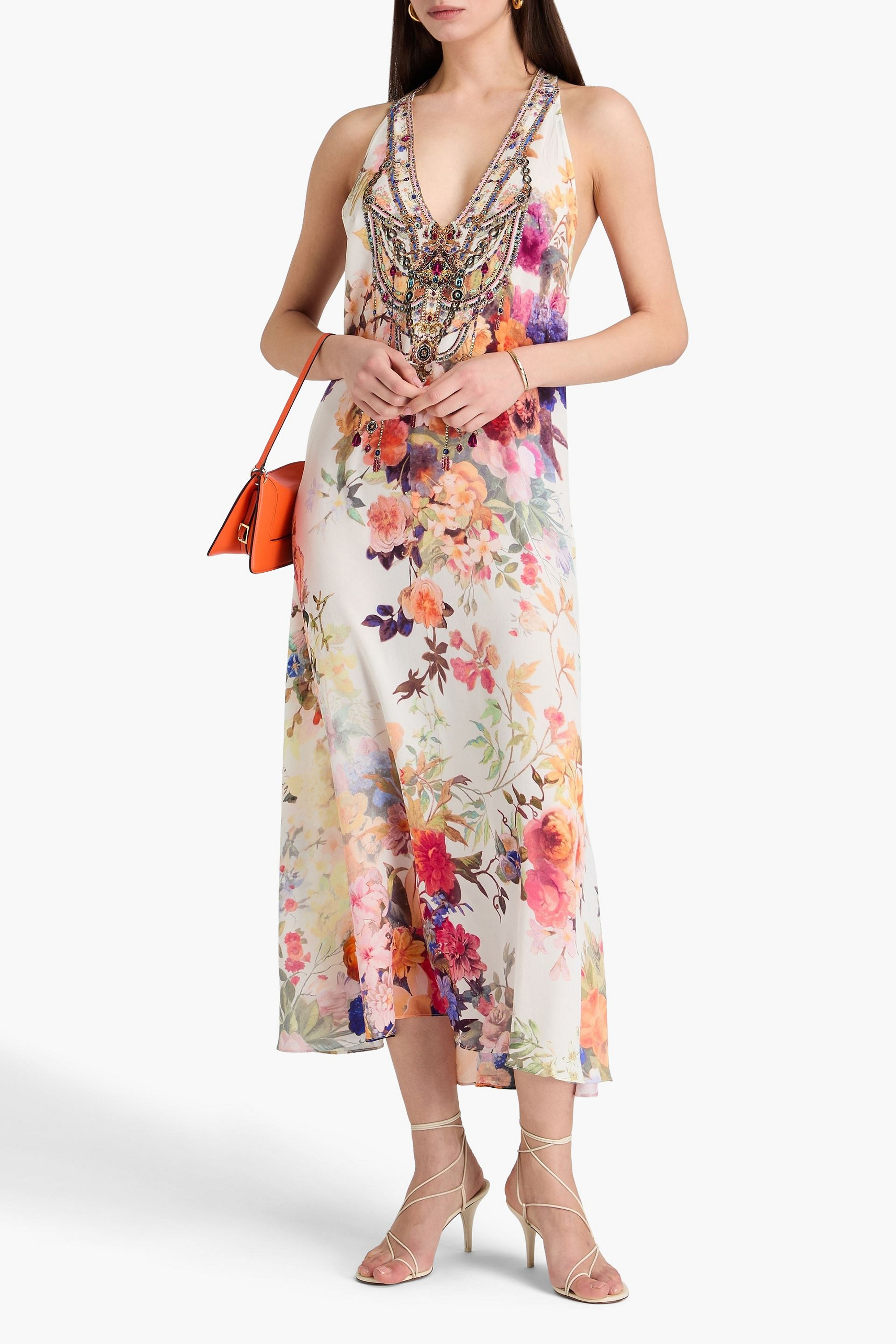 Camilla Crystal-embellished floral-print silk crepe de chine midi dress