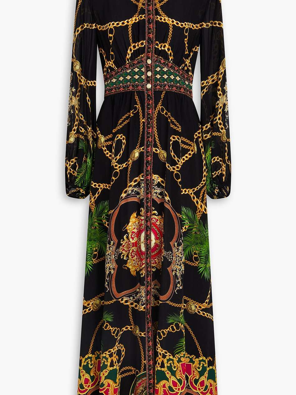 crystal-embellished printed silk crepe de chine maxi dress