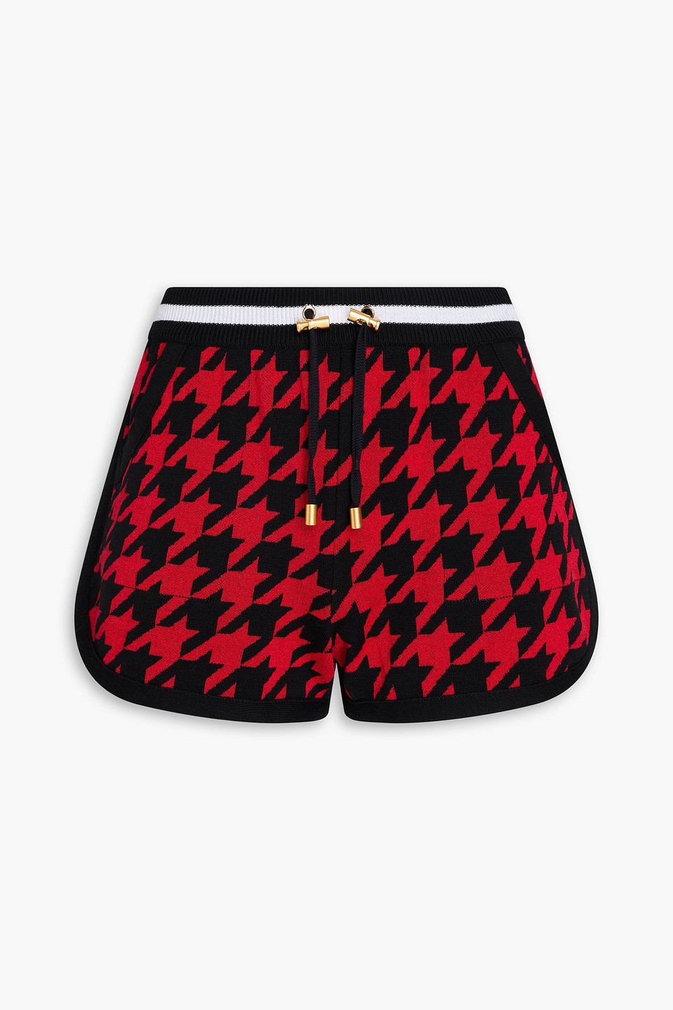 Balmain Houndstooth Merino Wool-blend Shorts In Red