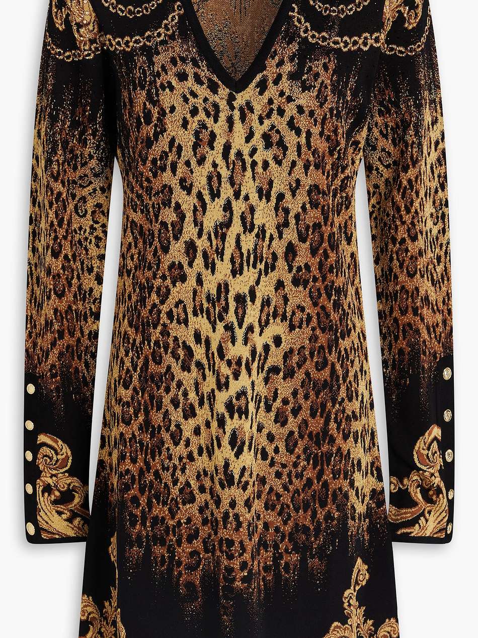embellished metallic jacquard-knit mini dress