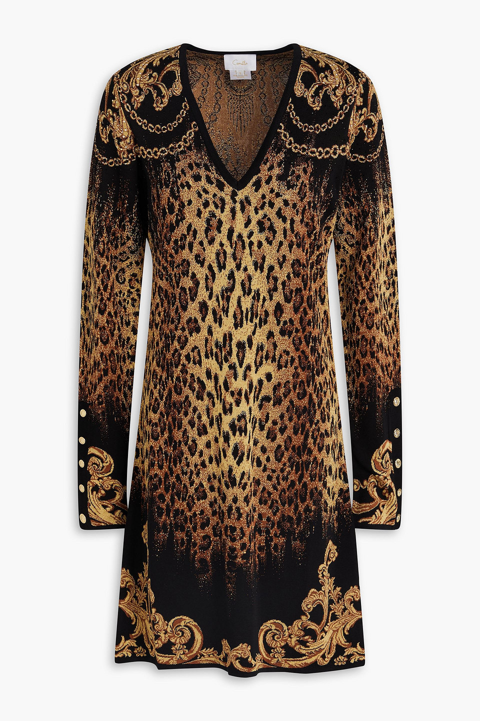 Embellished metallic jacquard-knit mini dress