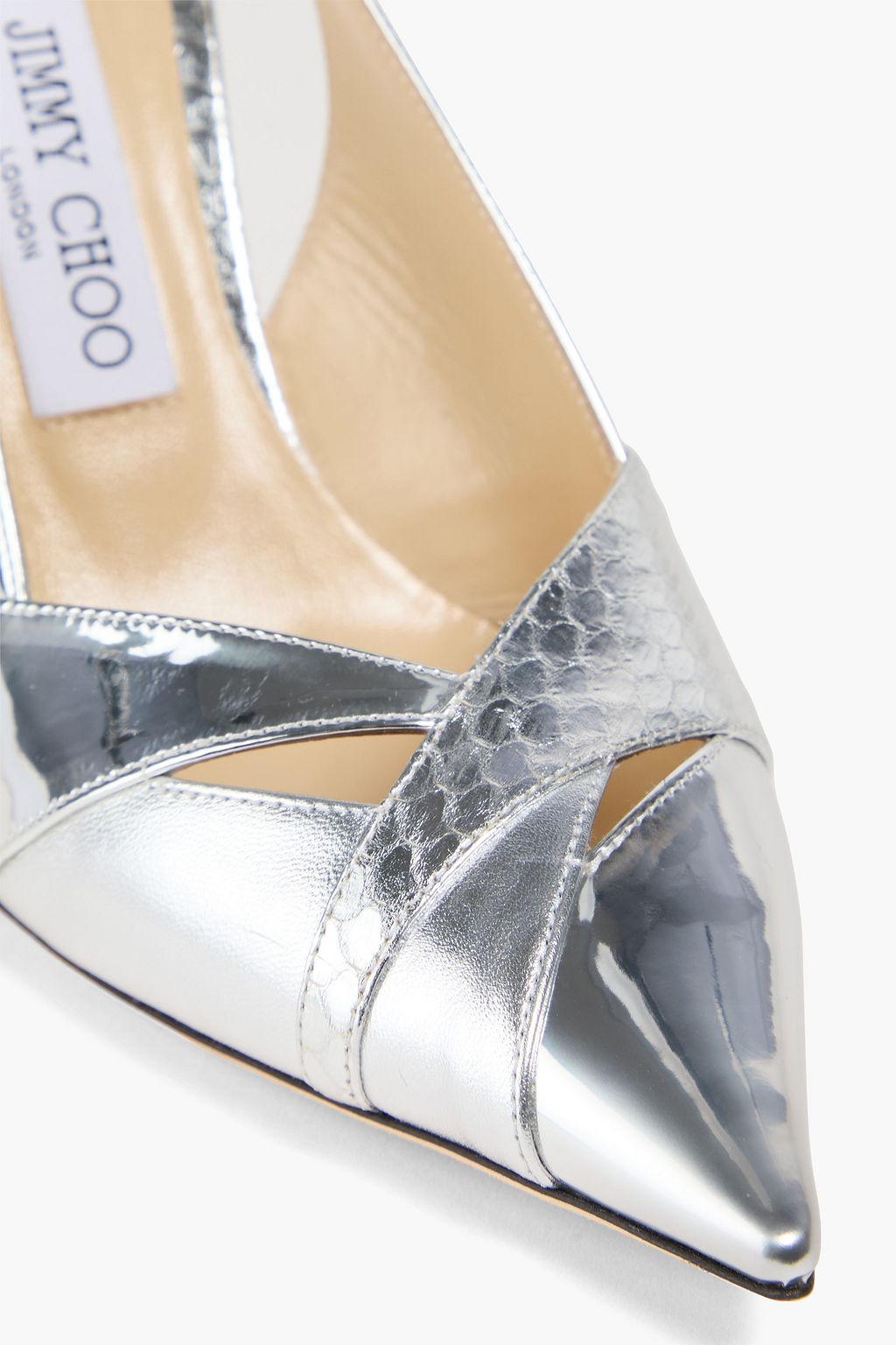 JIMMY CHOO Mirrored-leather and elaphe slingback pumps