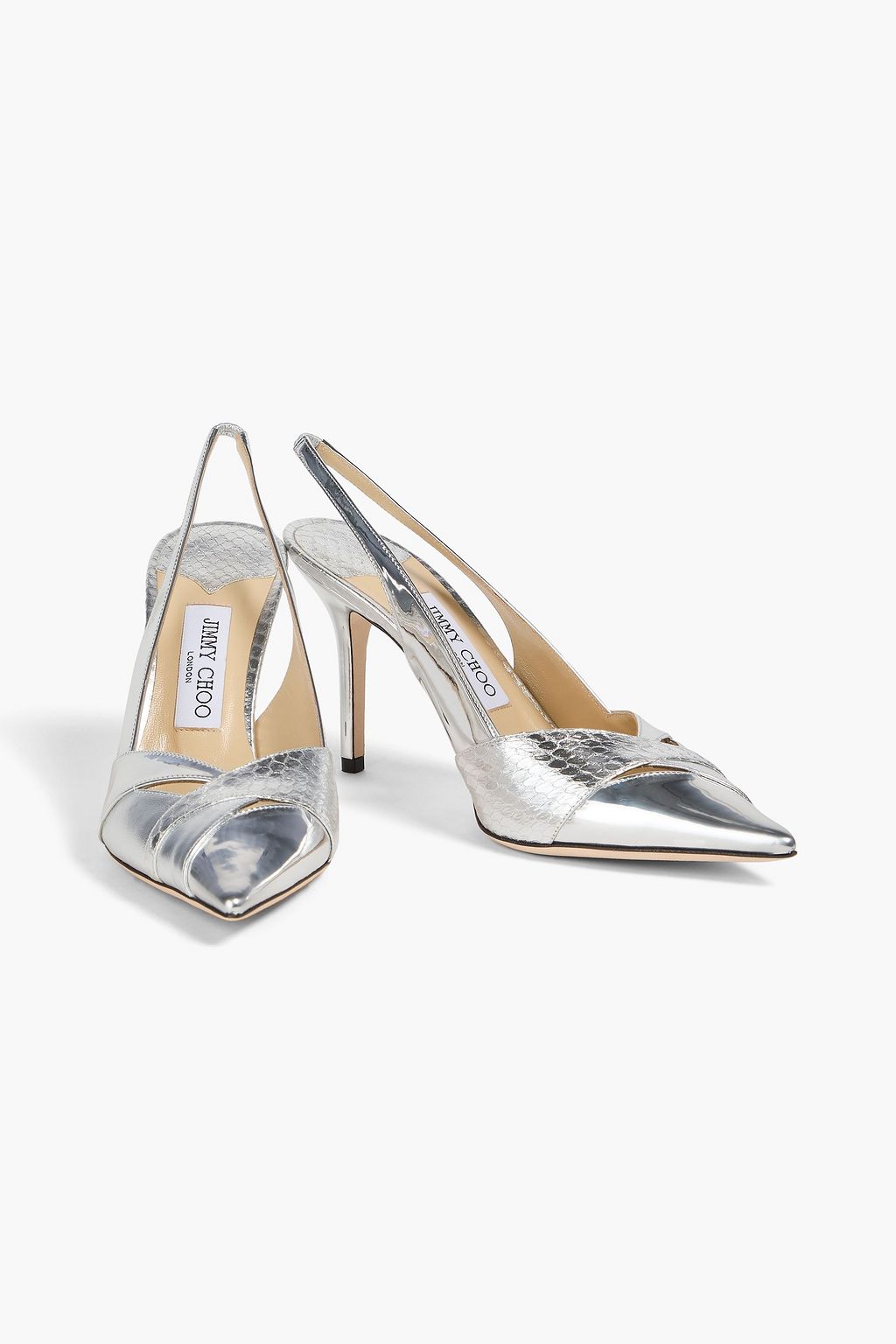 JIMMY CHOO Mirrored-leather and elaphe slingback pumps