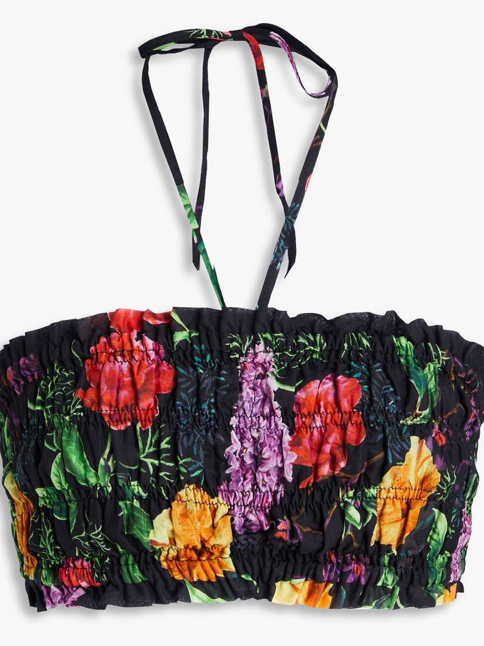 leta cropped floral-print cotton-blend voile halterneck top