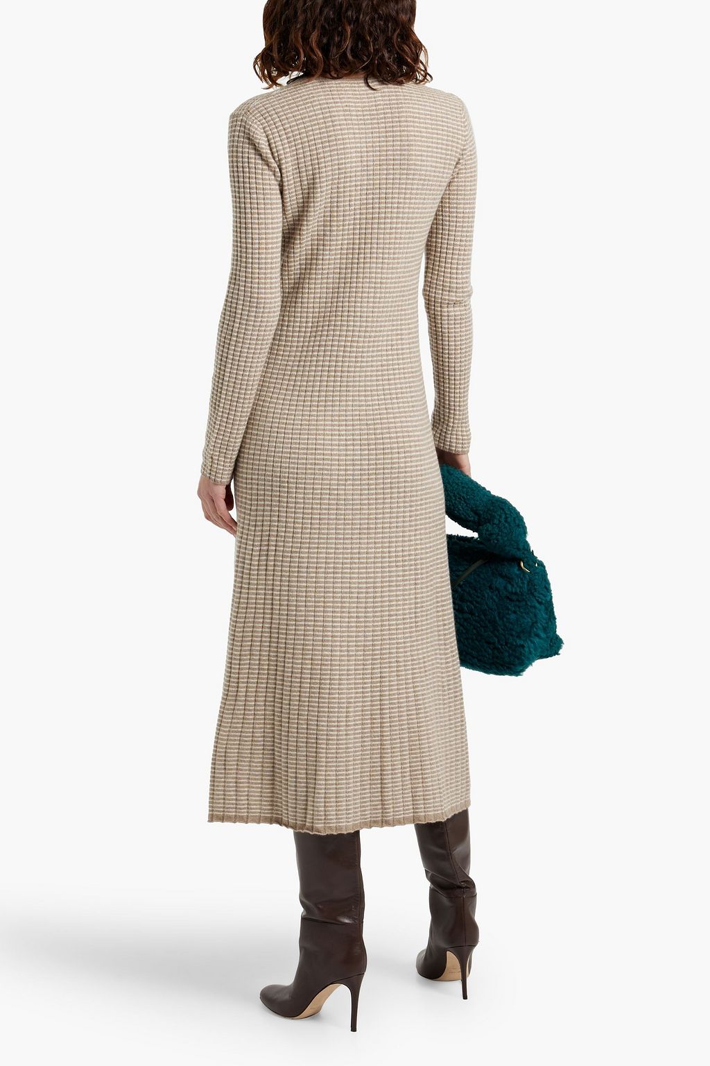LISA YANG Lilo striped ribbed cashmere midi dress