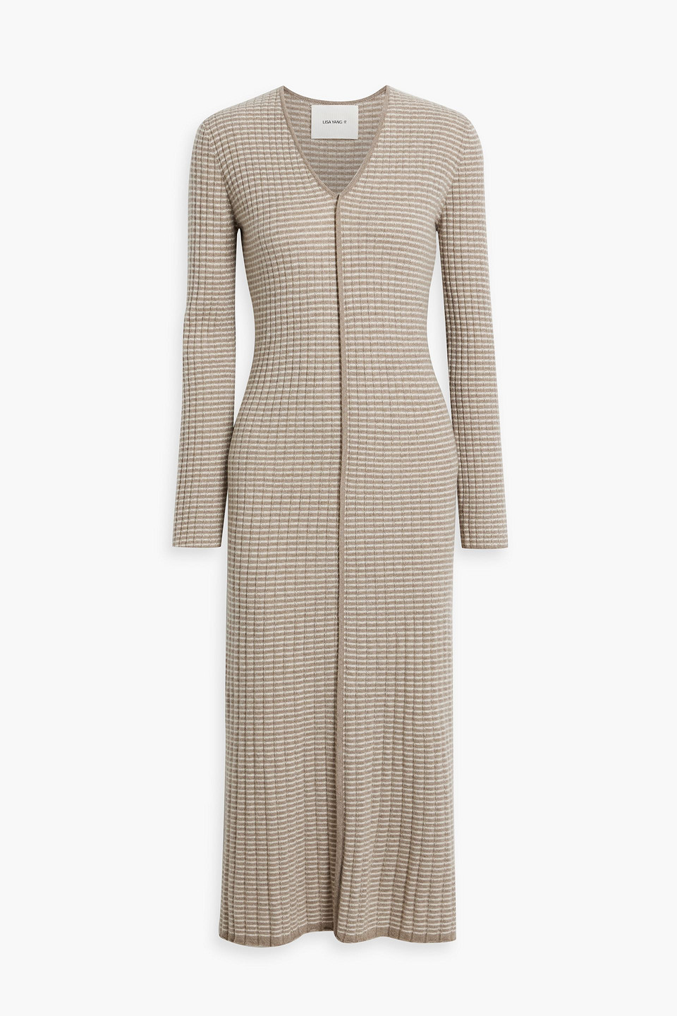 Lisa Yang Lilo Striped Ribbed Cashmere Midi Dress In Mushroom