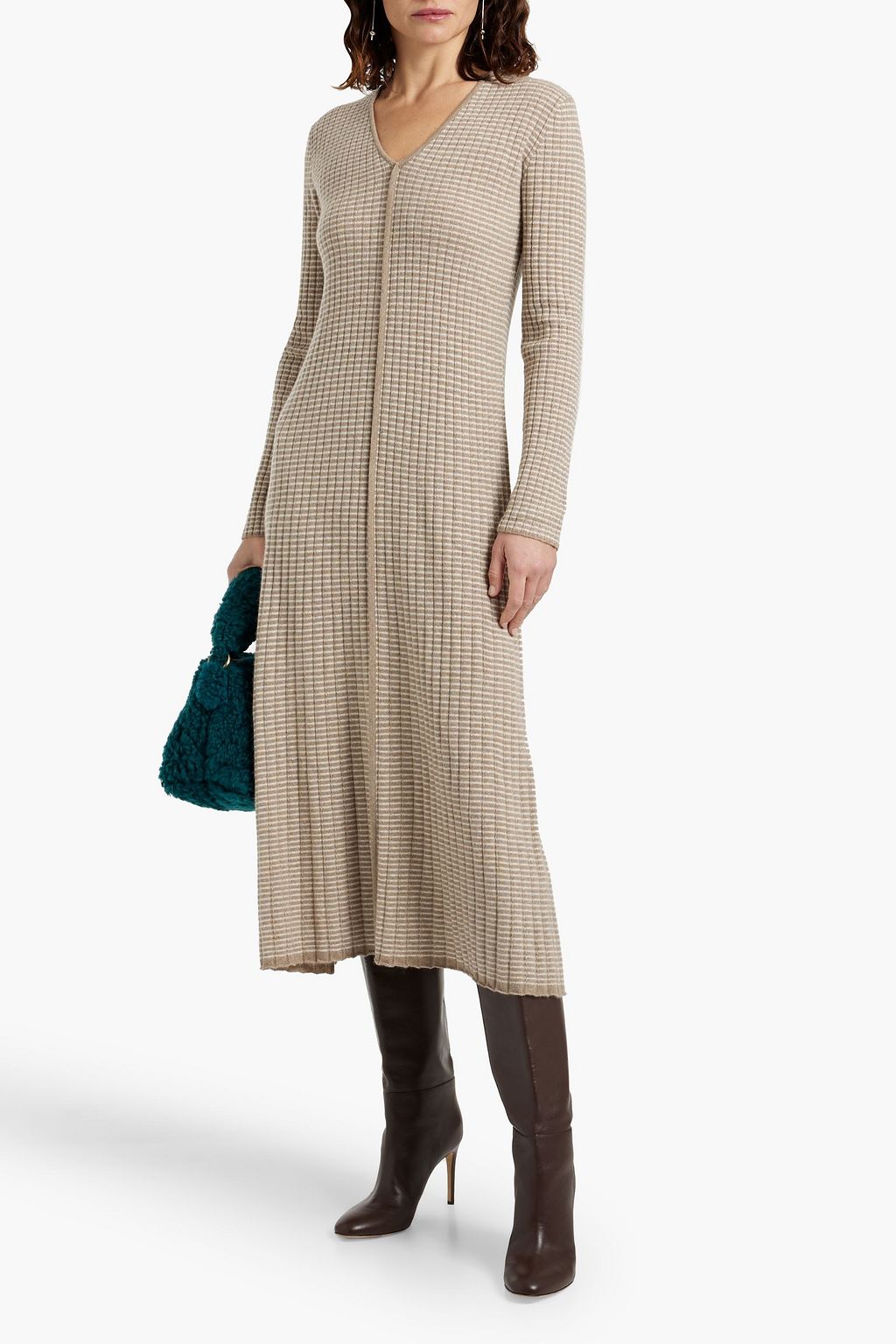 LISA YANG Lilo striped ribbed cashmere midi dress