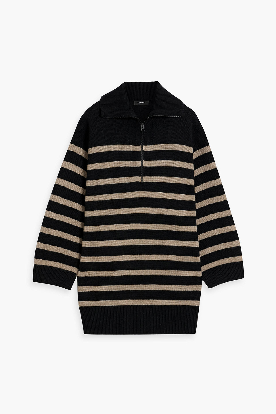 Lisa Yang Nicola Oversized Striped Cashmere Half-zip Sweater In Black