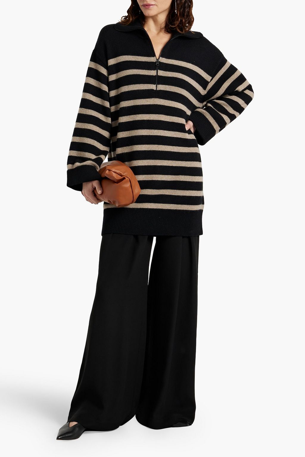 LISA YANG Nicola oversized striped cashmere half-zip sweater
