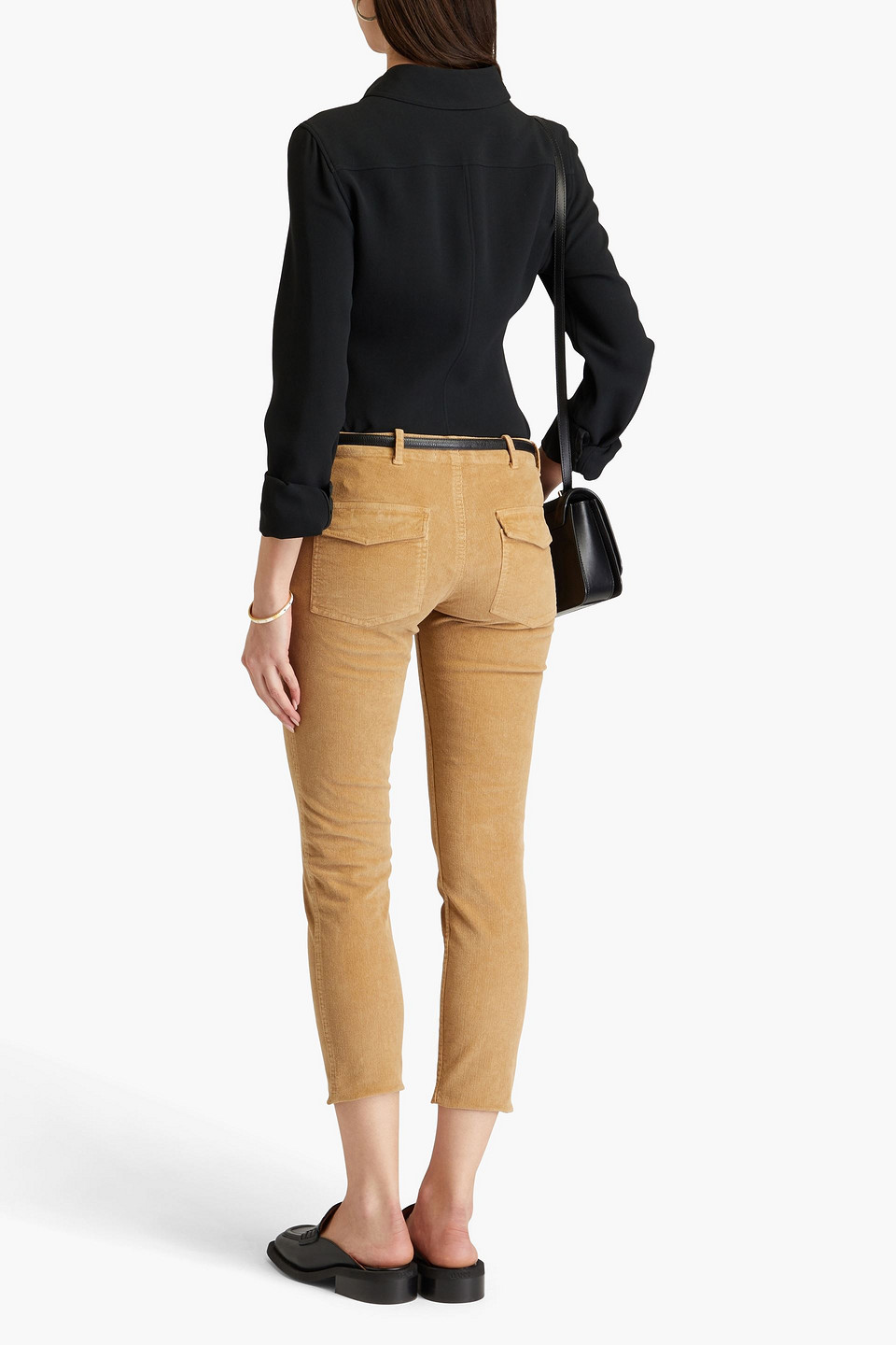 Shop Nili Lotan Jenna Cropped Cotton-blend Corduroy Slim-leg Pants In Camel